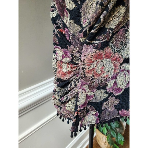 MSK Womens Black Floral Polyester Long Sleeve V Neck Casual Top Blouse Size L - Picture 6 of 11